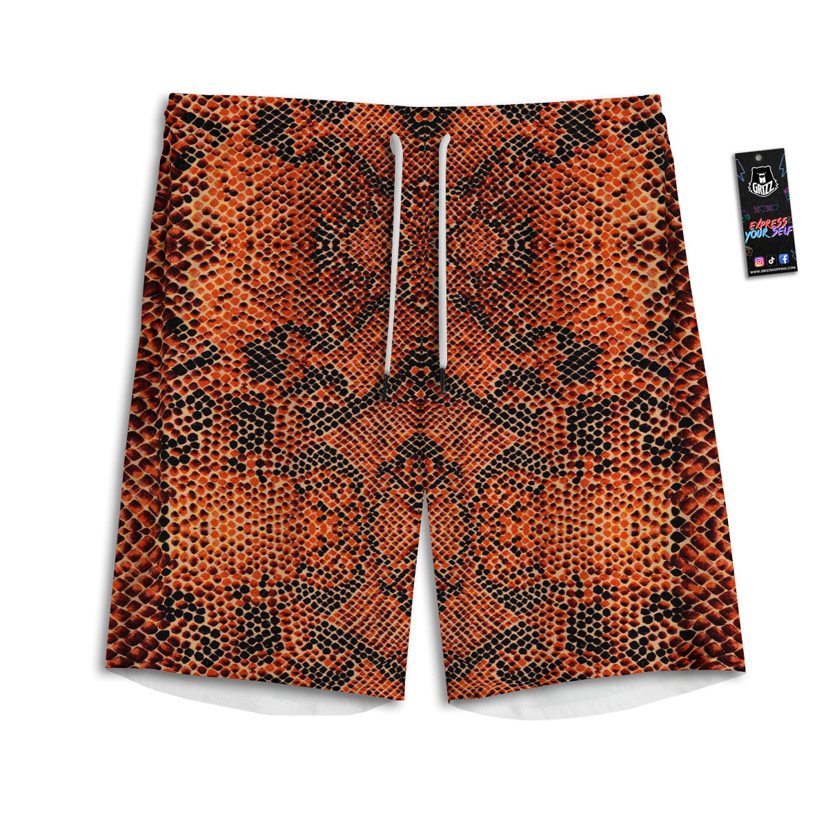 Snake Orange Print Pattern Men's Athletic Shorts