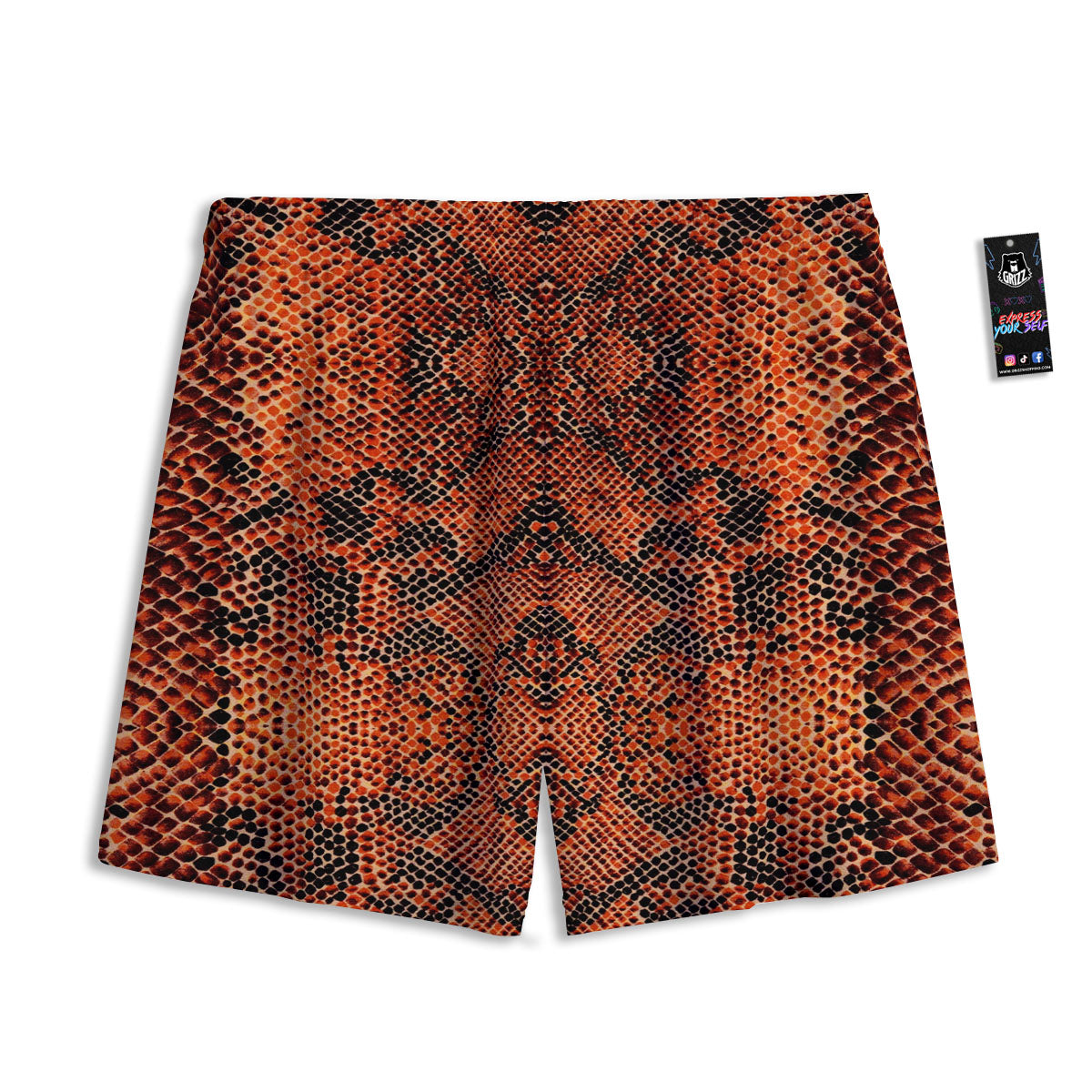 Snake Orange Print Pattern Mesh Shorts