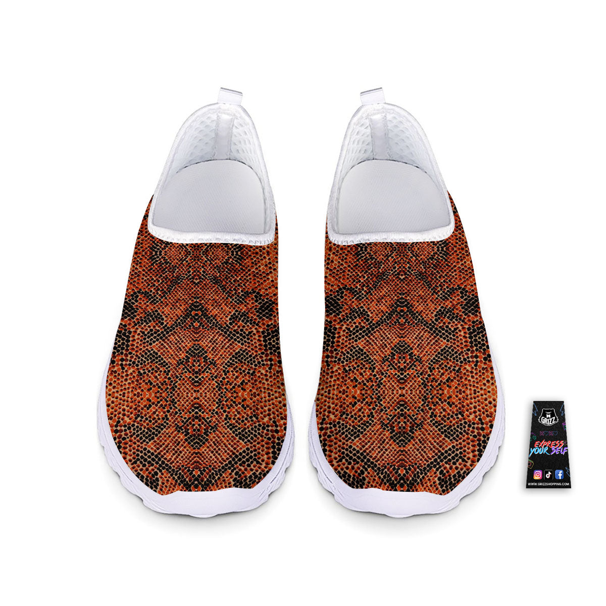 Snake Orange Print Pattern Nurse Shoes-grizzshop