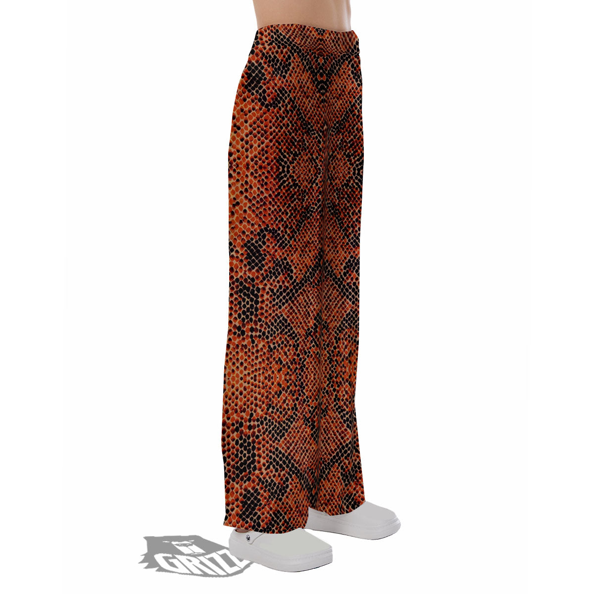 Snake Orange Print Pattern Pajama Pants-grizzshop