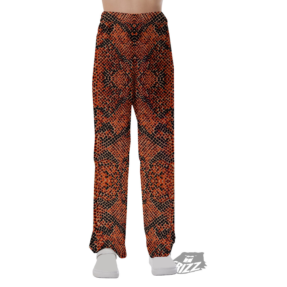 Snake Orange Print Pattern Pajama Pants-grizzshop