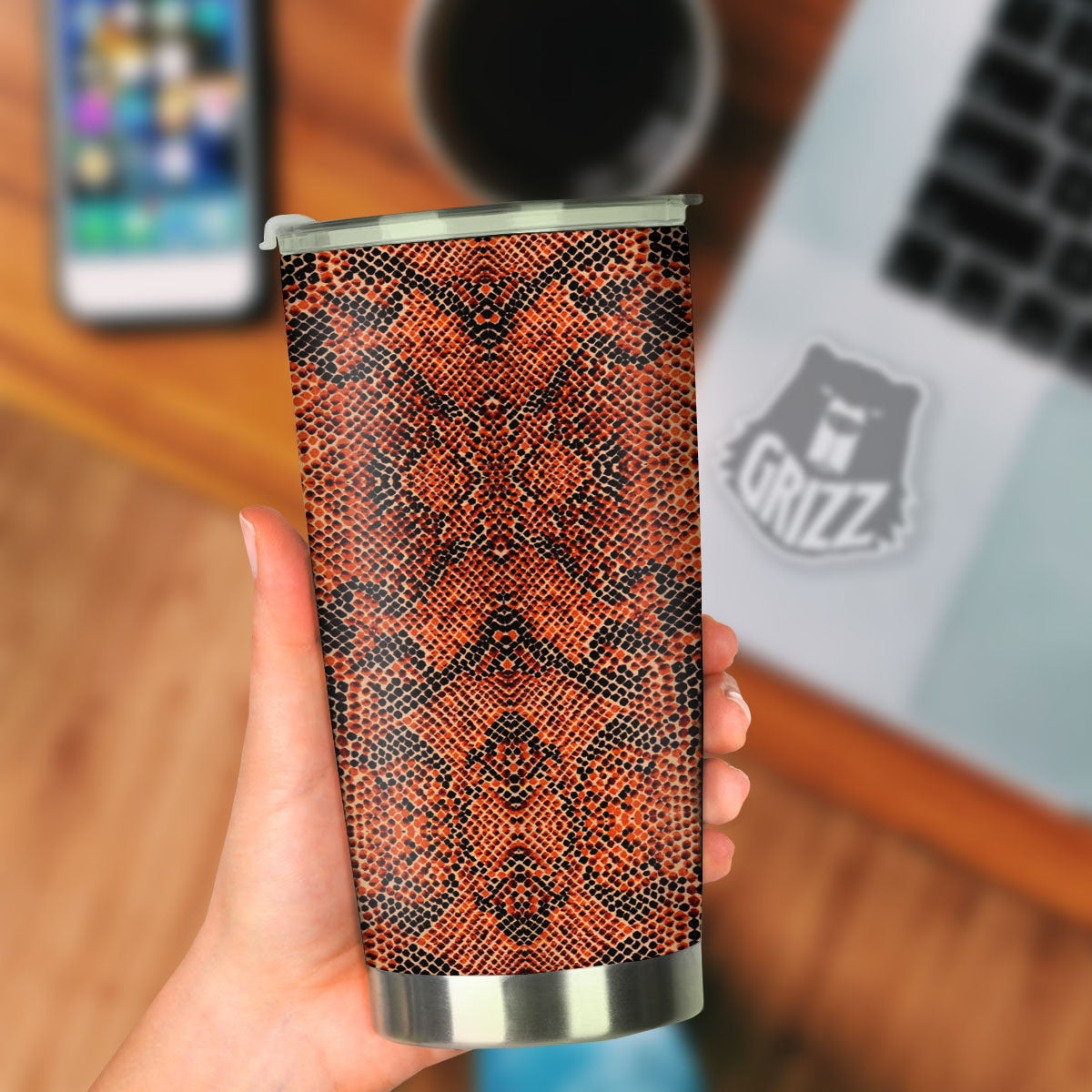 Snake Orange Print Pattern Tumbler-grizzshop
