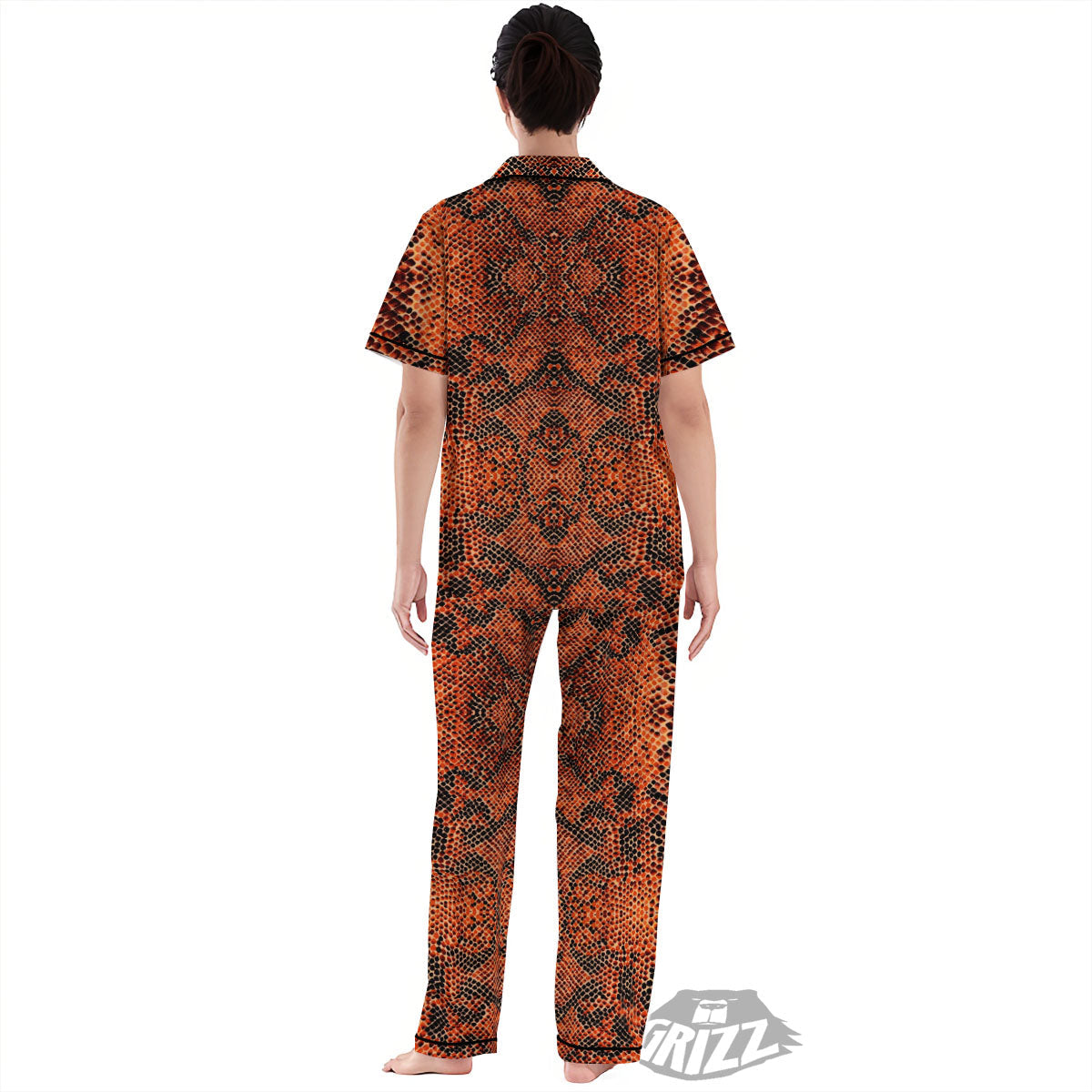 Snake Orange Print Pattern Women's Pajamas Set-grizzshop