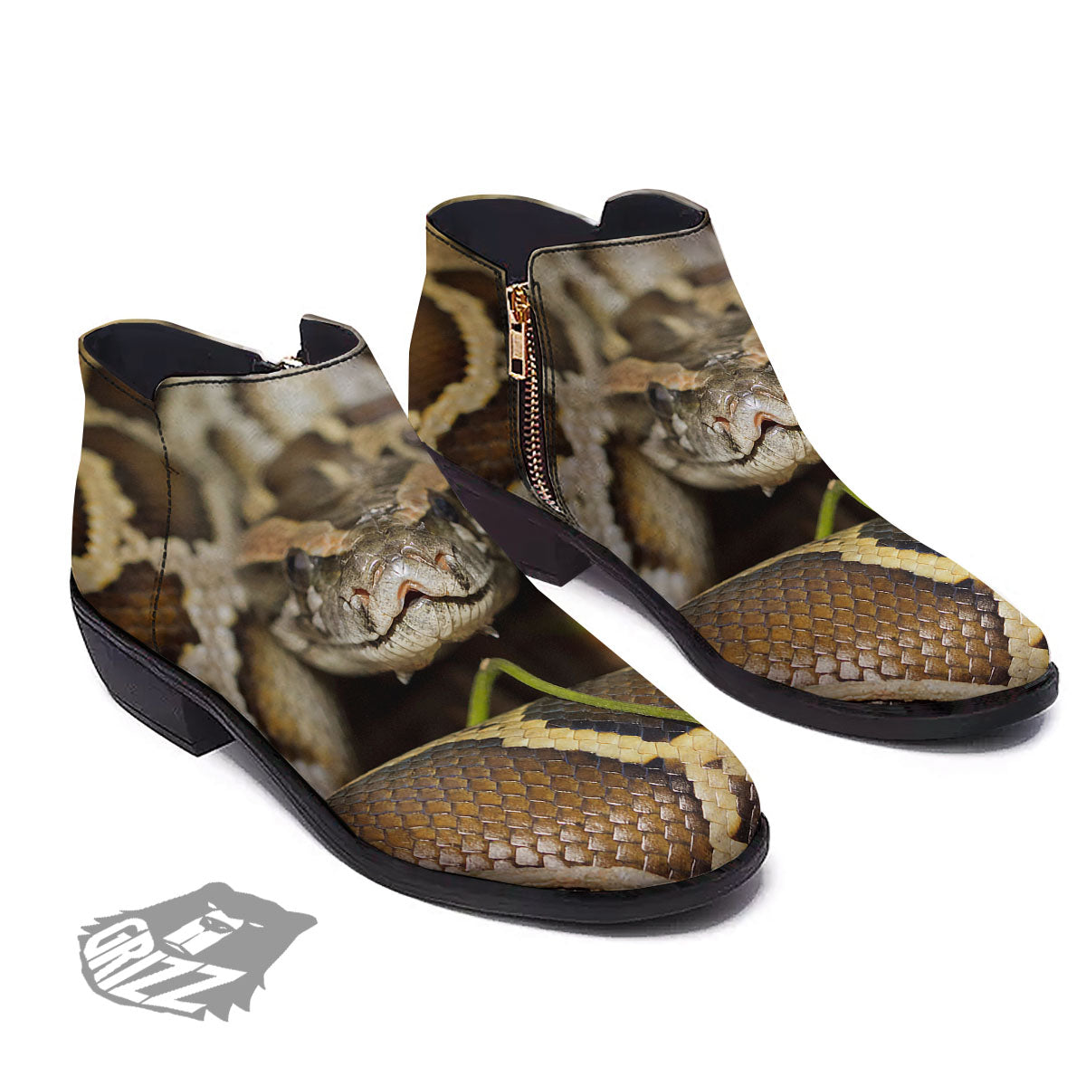 Snake Python Print Ankle Boots-grizzshop