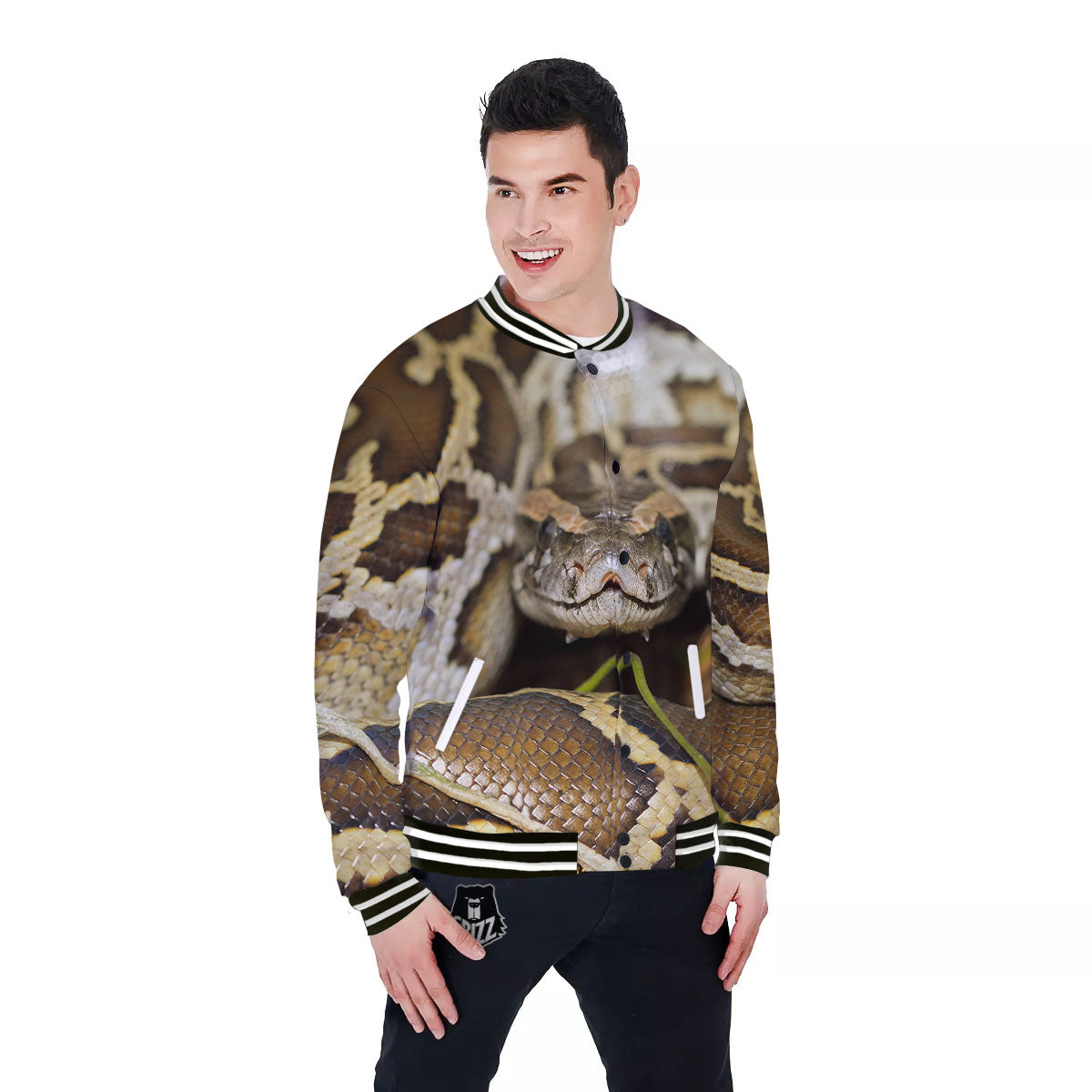 Snake Python Print Baseball Jacket-grizzshop