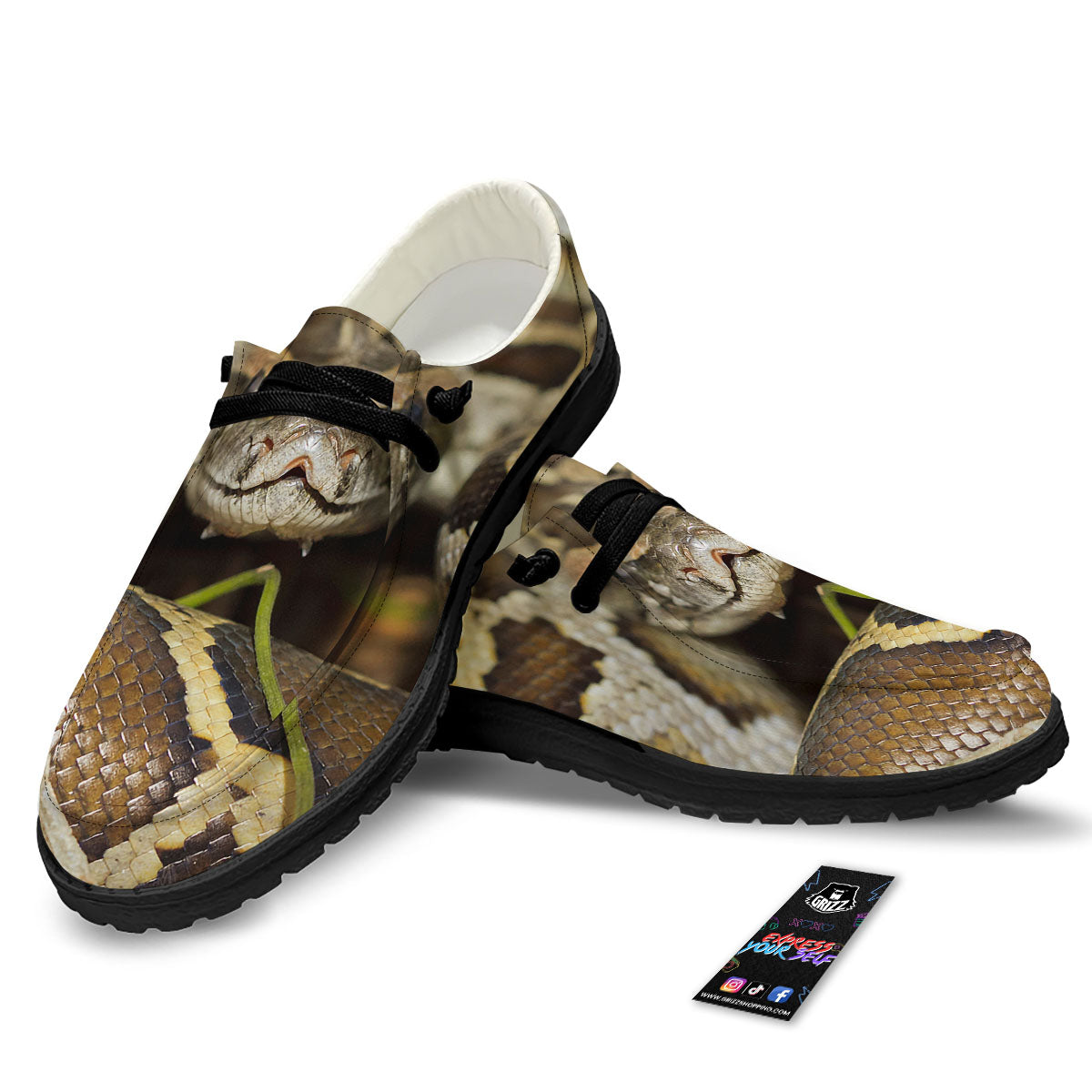 Snake Python Print Black Loafers-grizzshop