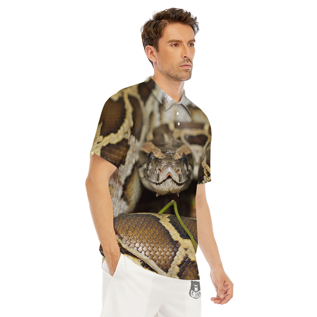 Snake Python Print Men's Golf Shirts-grizzshop