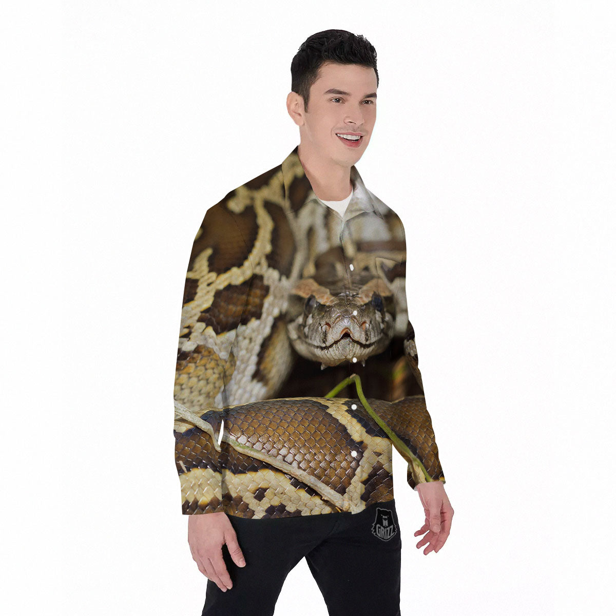 Snake Python Print Men's Long Sleeve Shirts-grizzshop