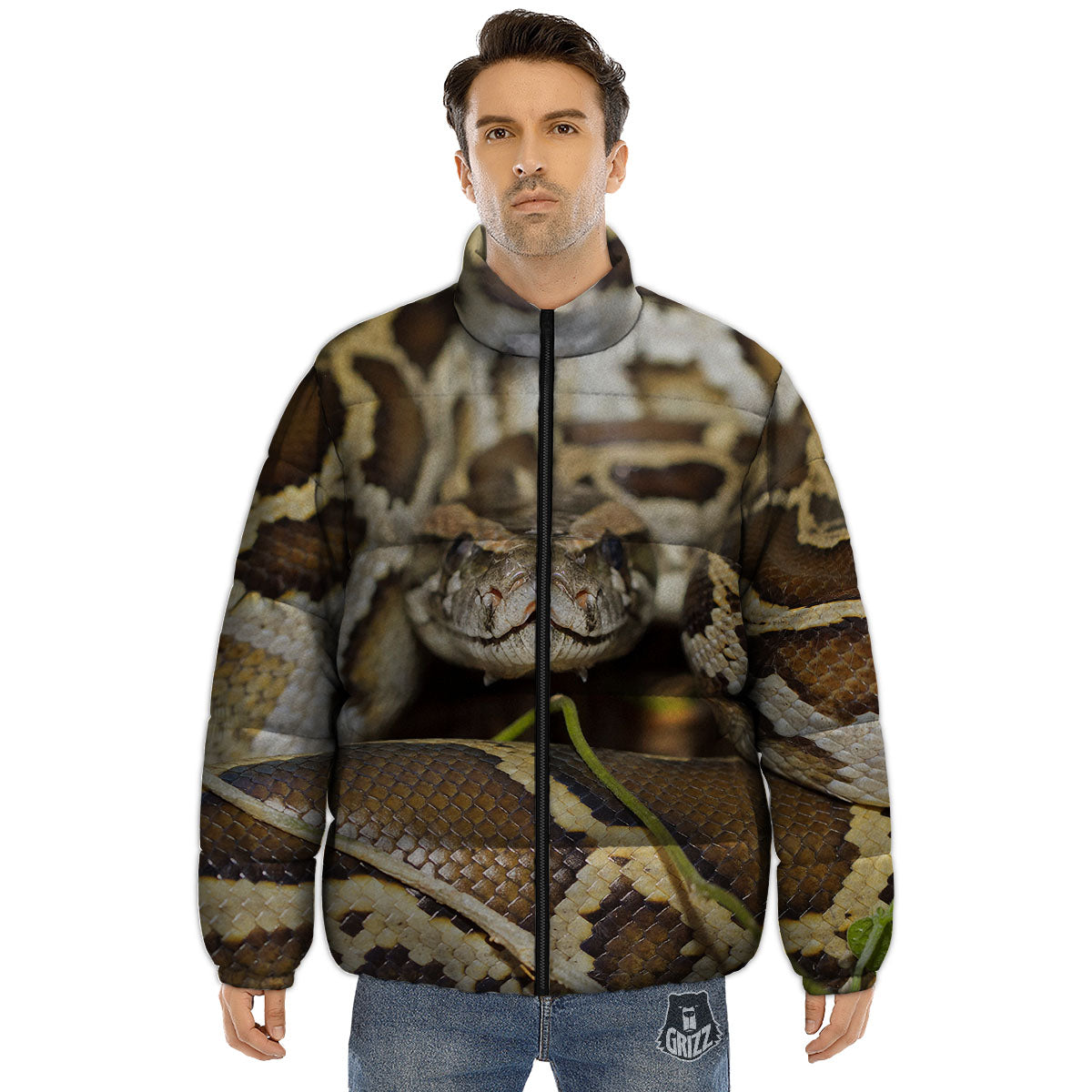 Snake Python Print Puffer Jacket-grizzshop