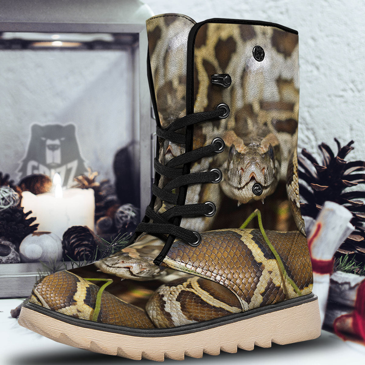 Snake Python Print Snow Boots-grizzshop