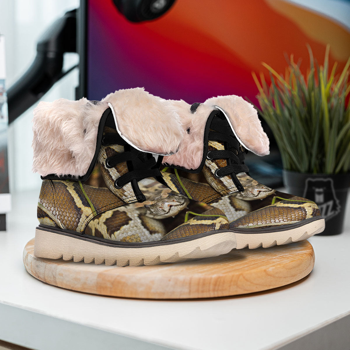 Snake Python Print Snow Boots-grizzshop