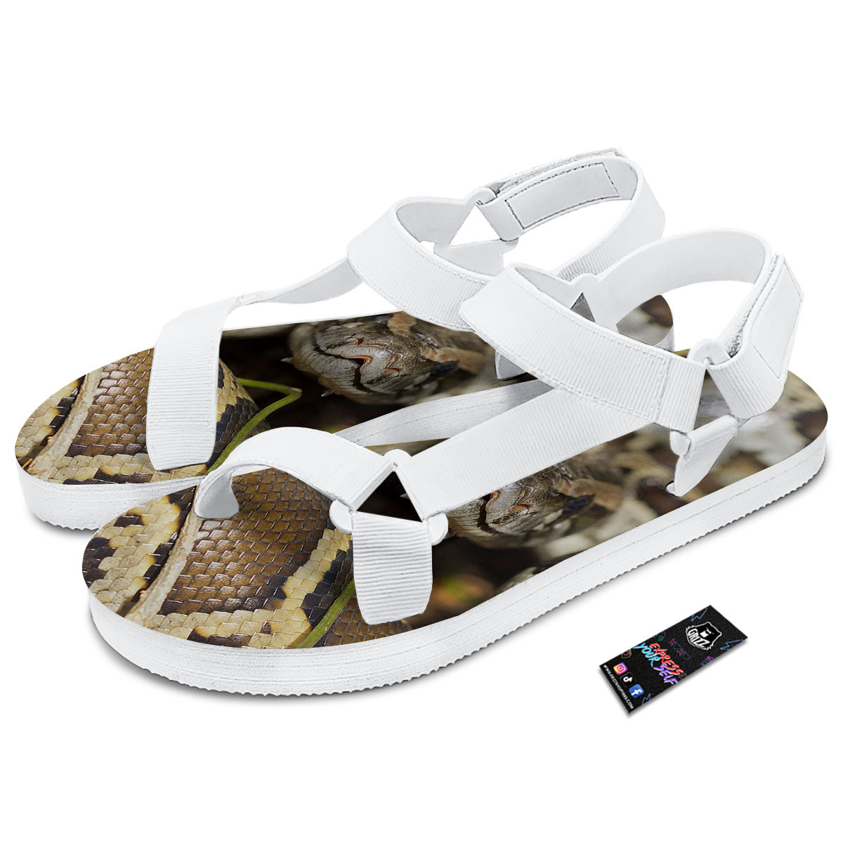 Snake Python Print White Open Toe Sandals-grizzshop