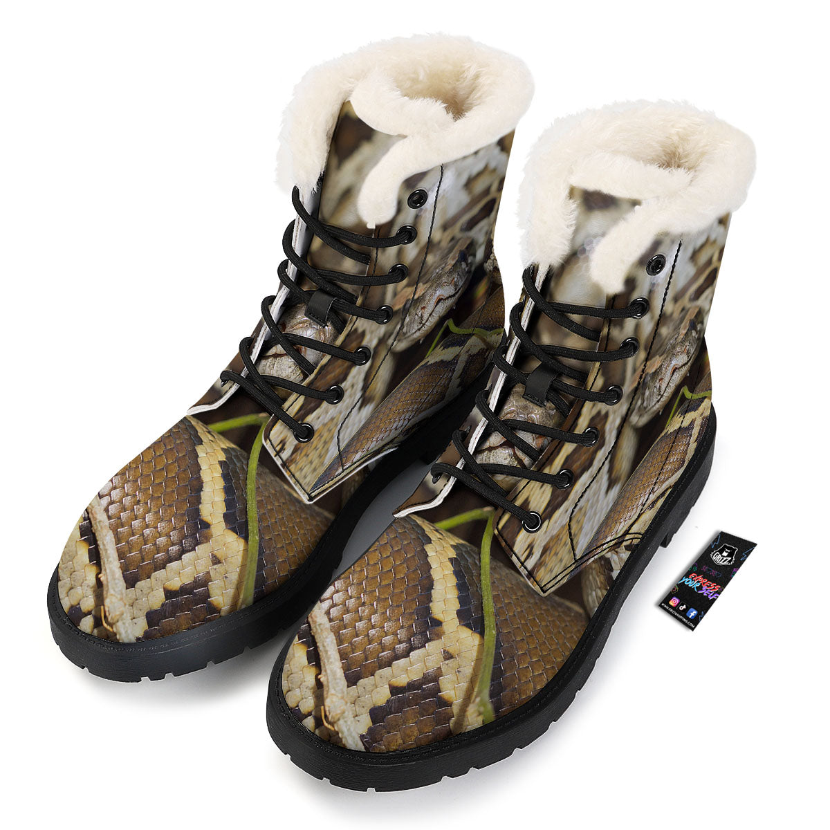 Snake Python Print Winter Boots-grizzshop
