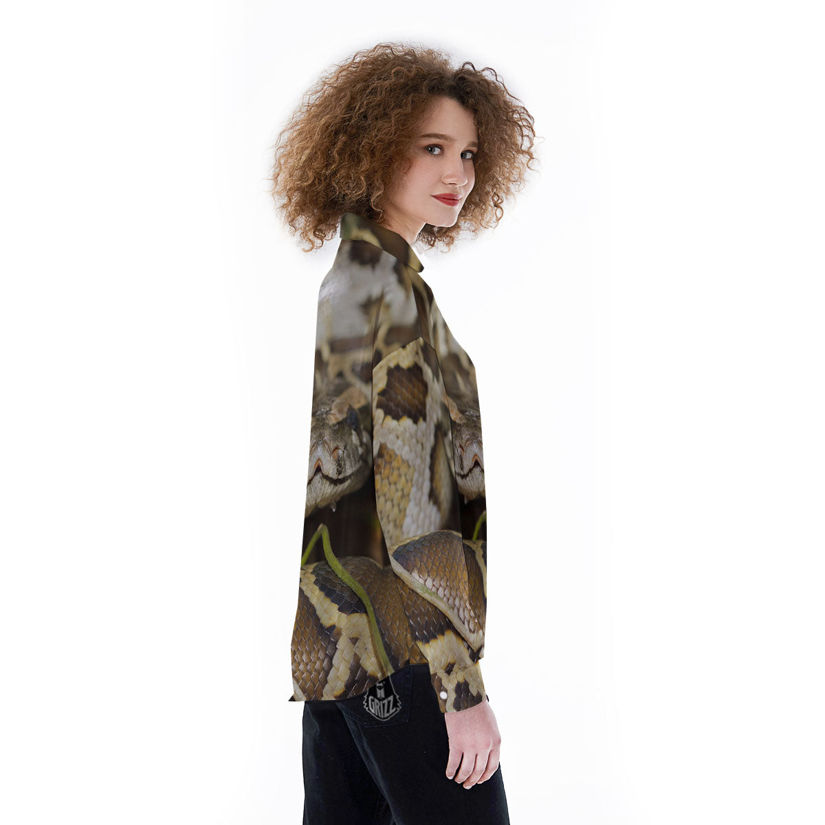 Snake Python Print Women's Long Sleeve Shirts-grizzshop