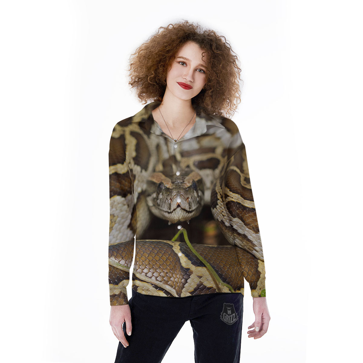 Snake Python Print Women's Long Sleeve Shirts-grizzshop