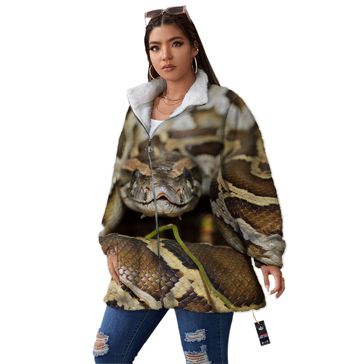 Snake Python Print Women's Sherpa Jacket-grizzshop