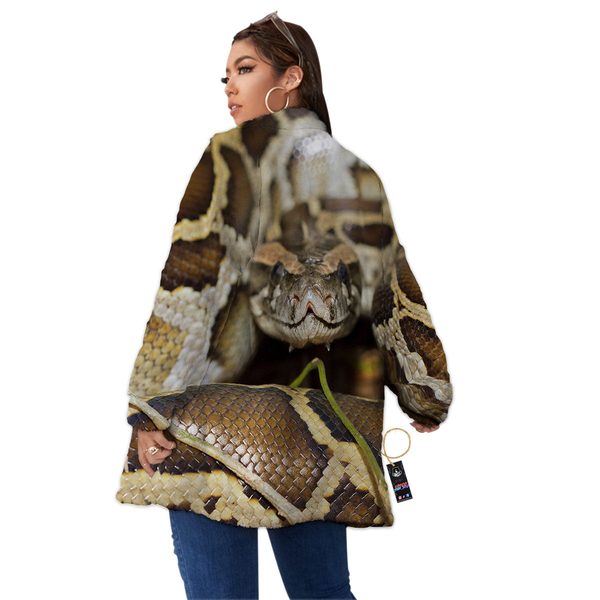 Snake Python Print Women's Sherpa Jacket-grizzshop