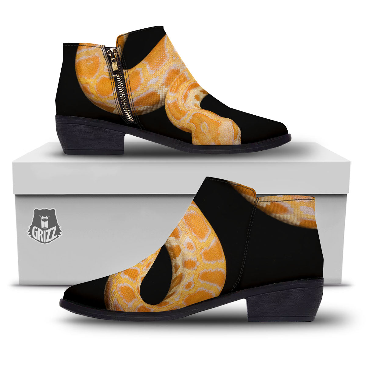 Snake Python Yellow Print Ankle Boots-grizzshop