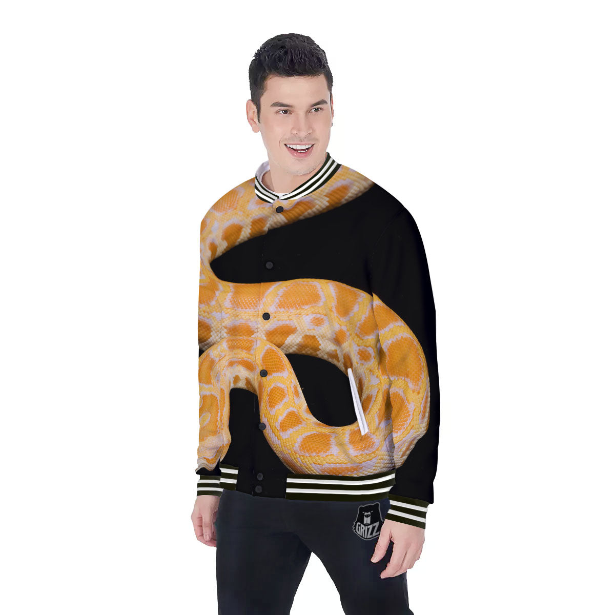 Snake Python Yellow Print Baseball Jacket-grizzshop
