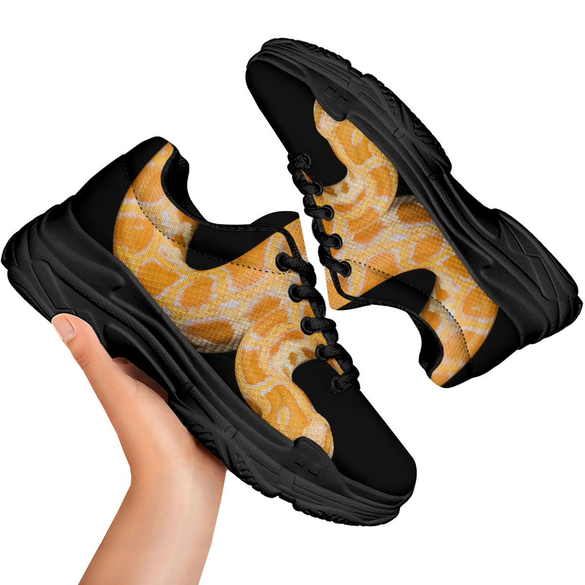 Snake Python Yellow Print Black Chunky Shoes-grizzshop