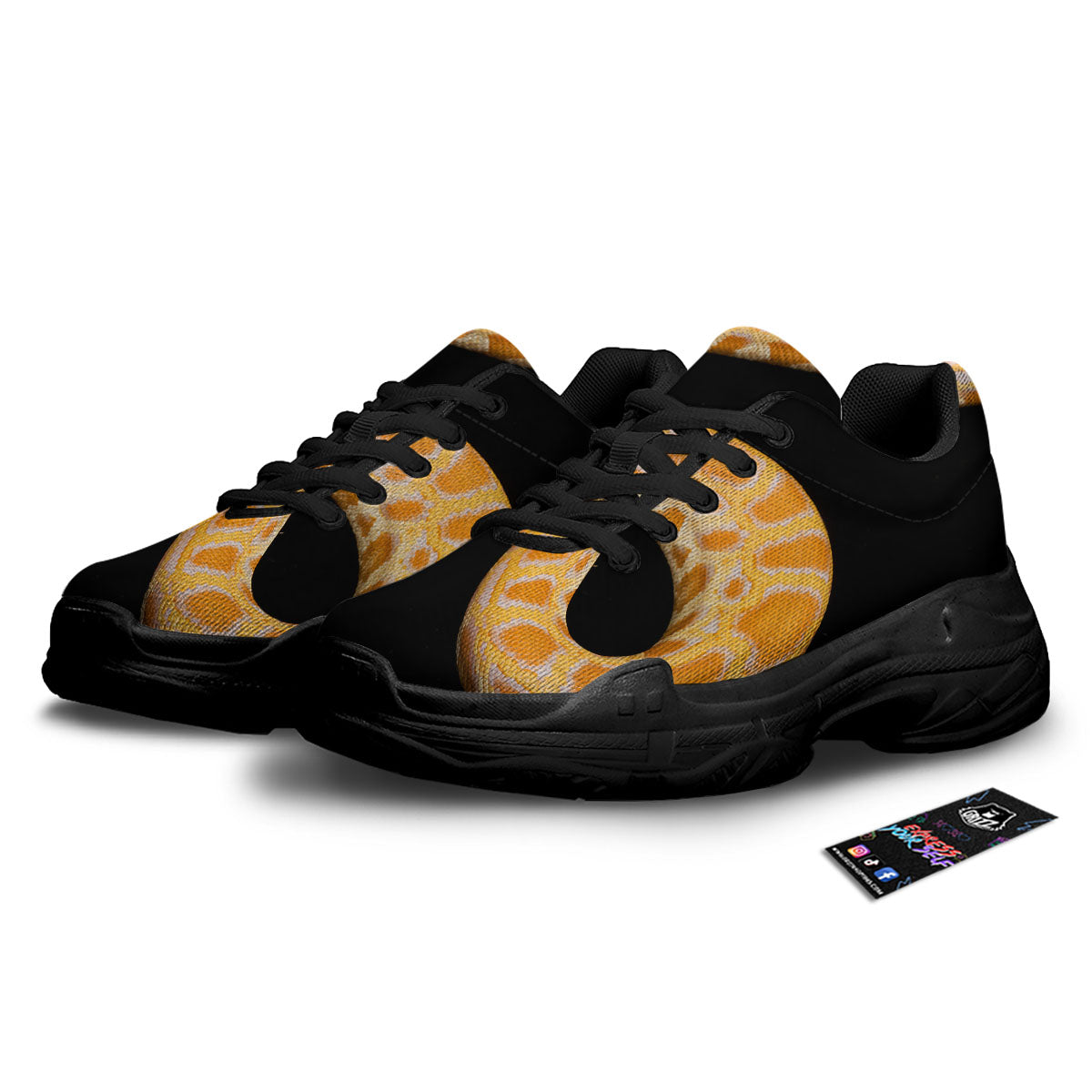 Snake Python Yellow Print Black Chunky Shoes-grizzshop