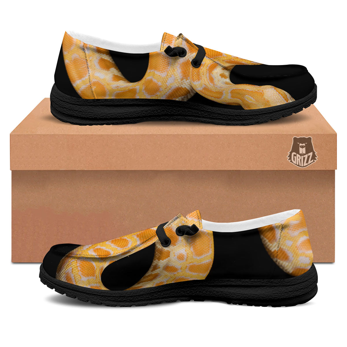 Snake Python Yellow Print Black Loafers-grizzshop