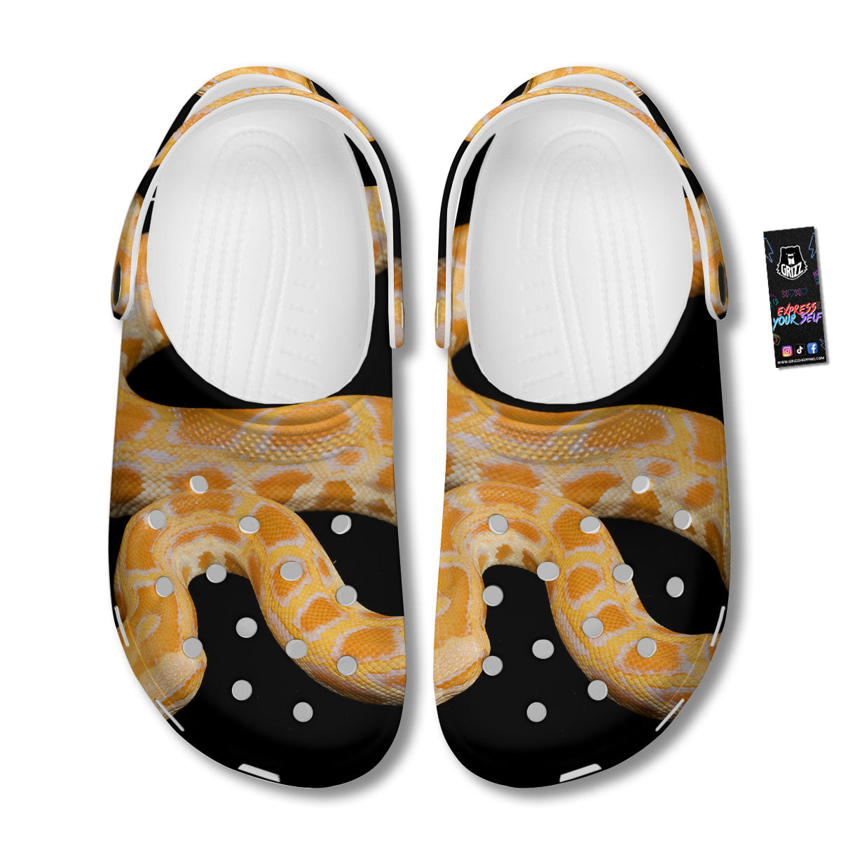 Snake Python Yellow Print Clog-grizzshop