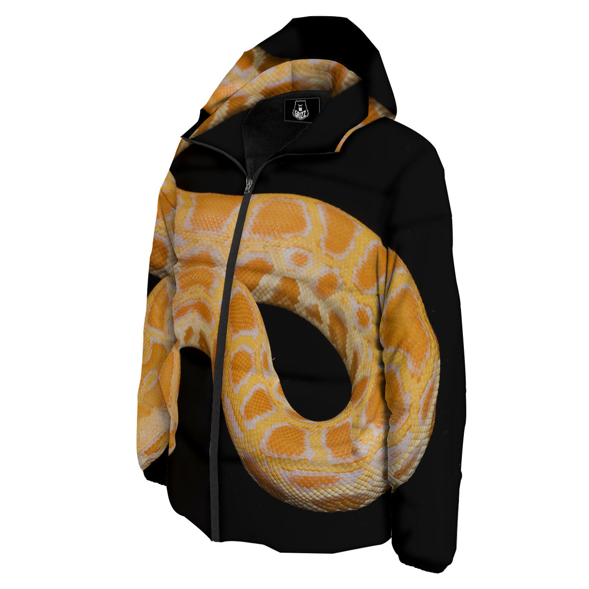 Snake Python Yellow Print Down Jacket-grizzshop