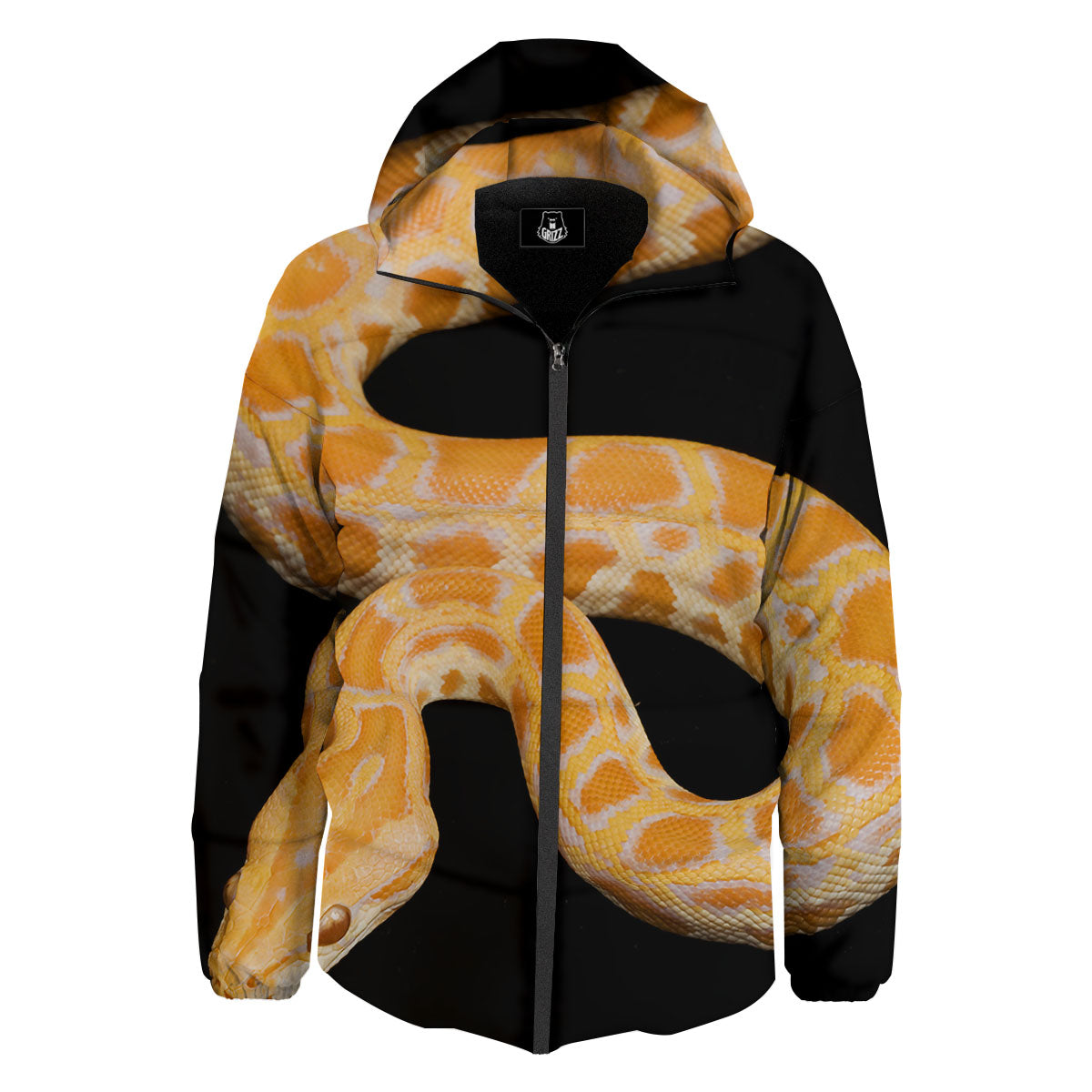 Snake Python Yellow Print Down Jacket-grizzshop