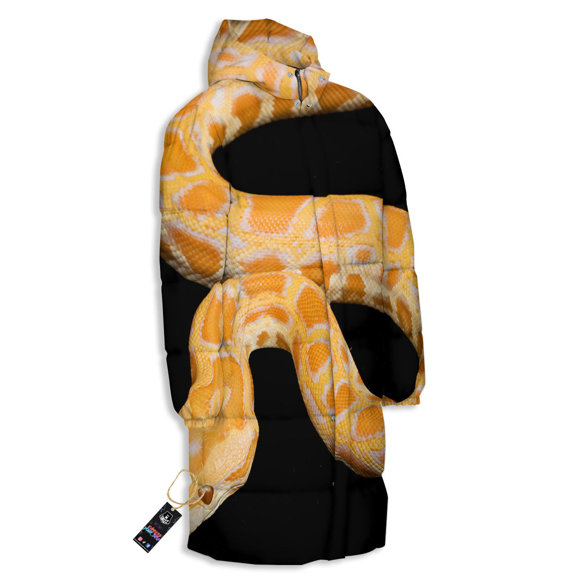 Snake Python Yellow Print Long Down Jacket-grizzshop