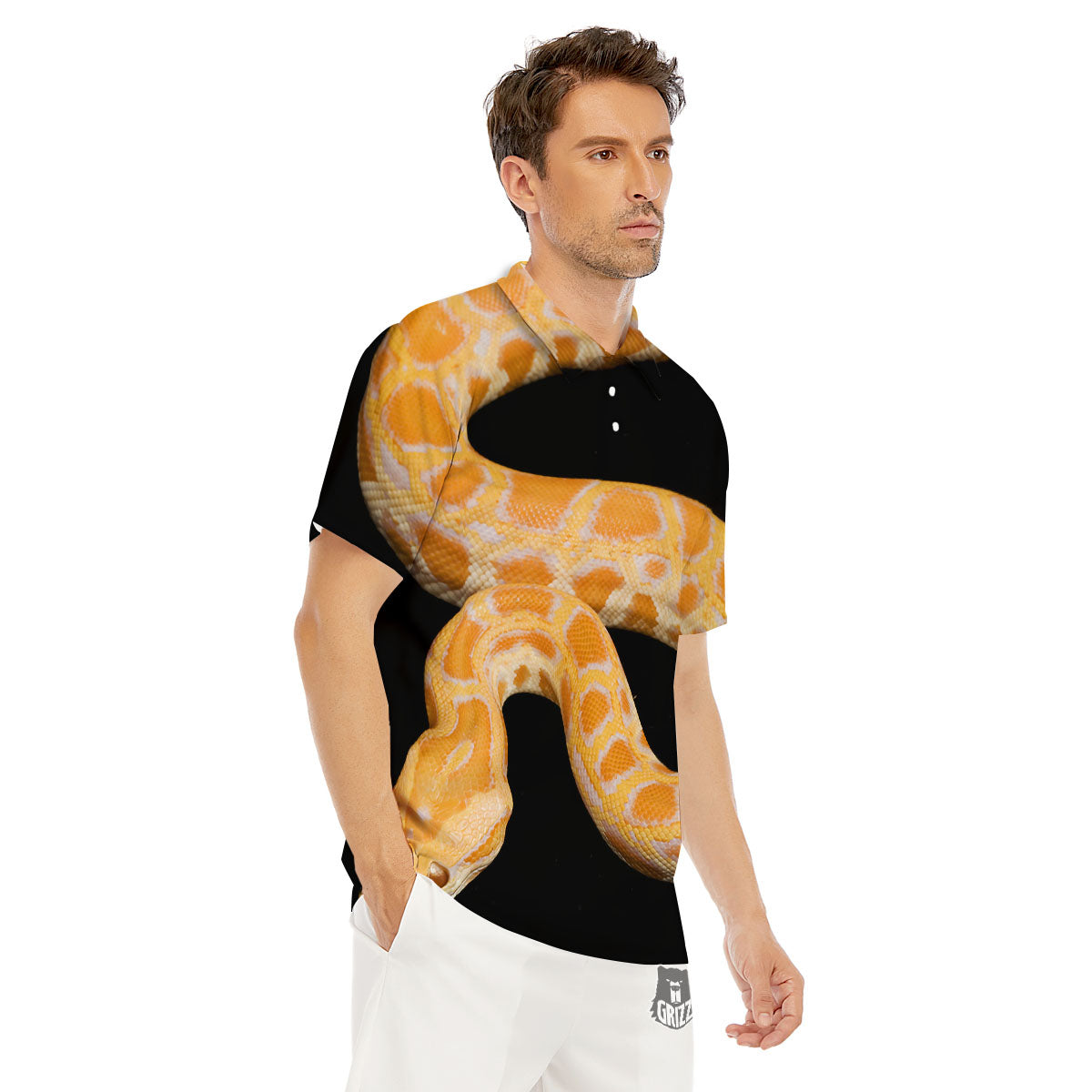 Snake Python Yellow Print Men's Golf Shirts-grizzshop
