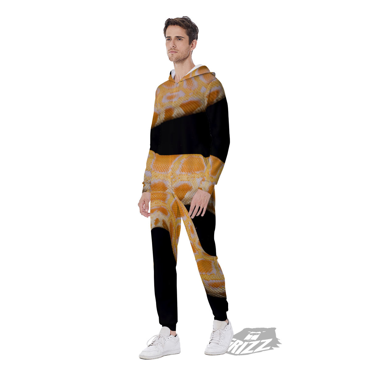 Snake Python Yellow Print Men's Jumpsuit-grizzshop