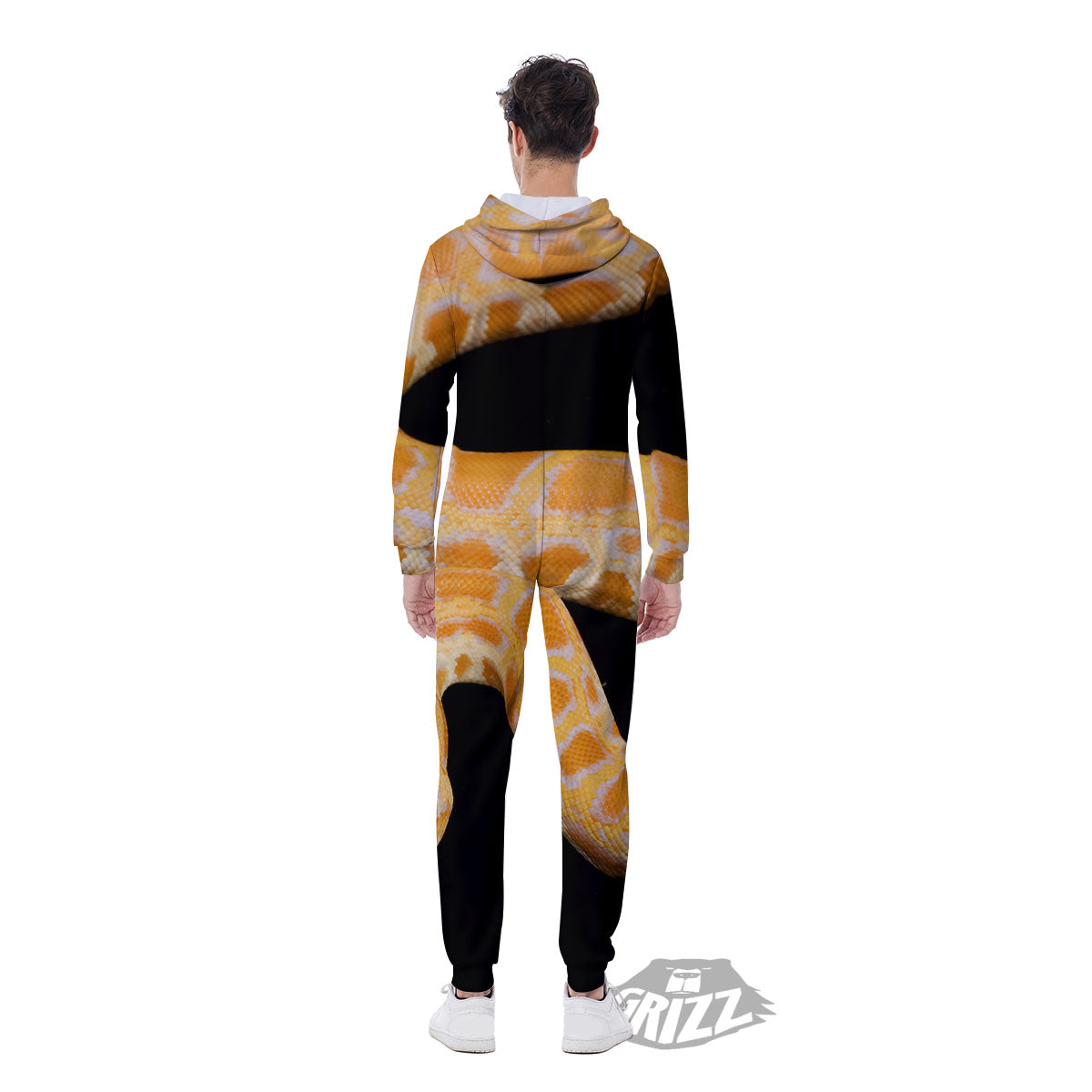 Snake Python Yellow Print Men's Jumpsuit-grizzshop