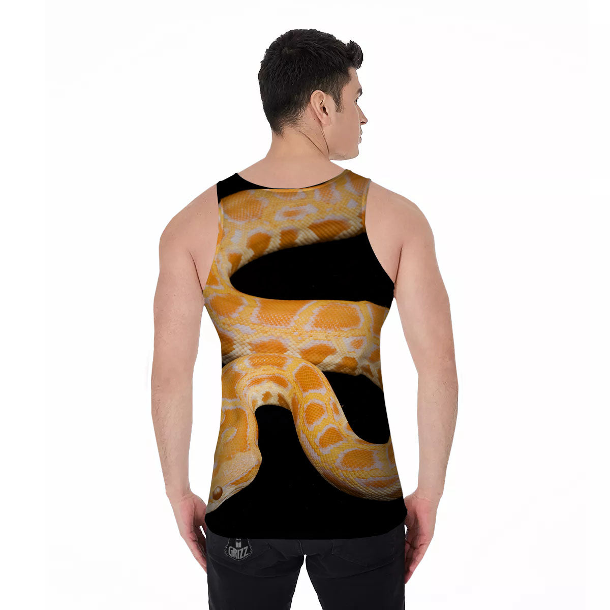 Snake Python Yellow Print Men's Tank Top-grizzshop