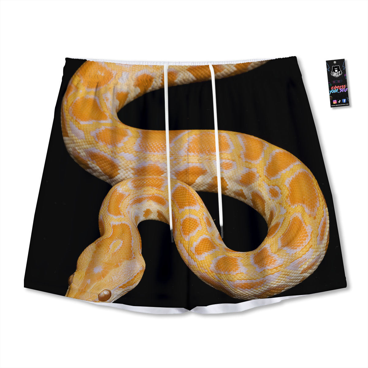 Snake Python Yellow Print Mesh Shorts