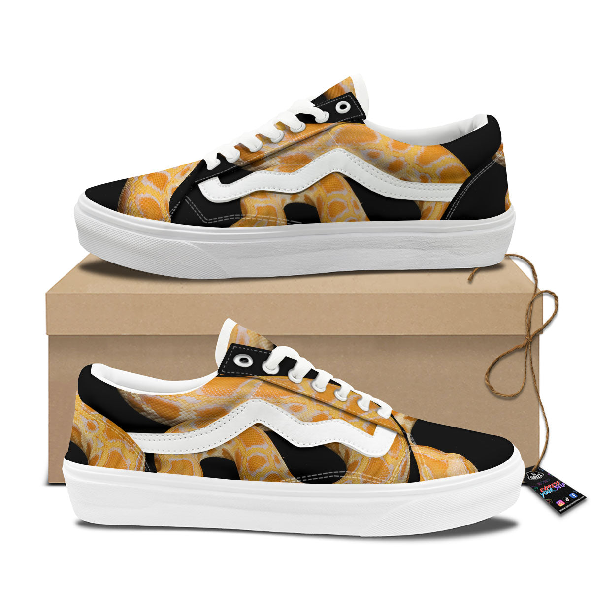 Snake Python Yellow Print Skate Shoes-grizzshop