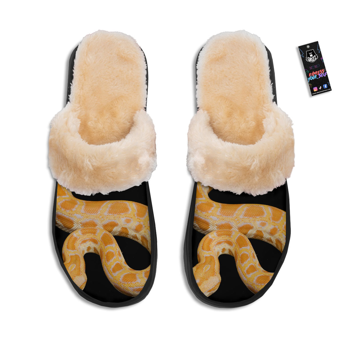 Snake Python Yellow Print Slippers-grizzshop
