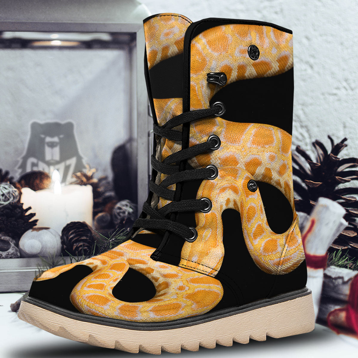Snake Python Yellow Print Snow Boots-grizzshop