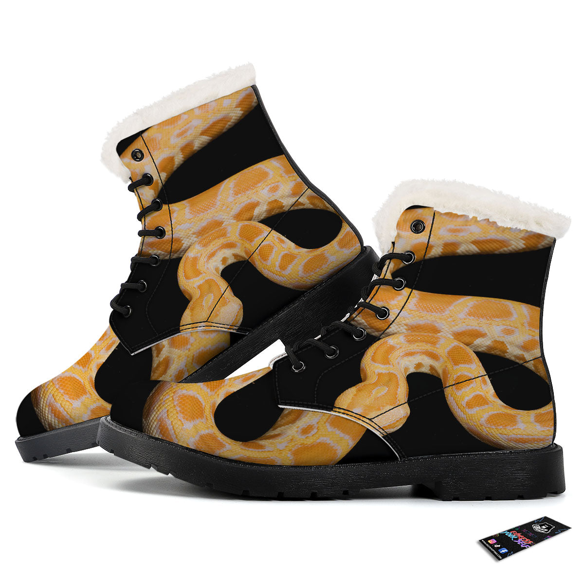 Snake Python Yellow Print Winter Boots-grizzshop