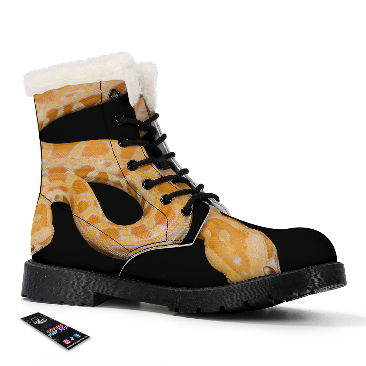 Snake Python Yellow Print Winter Boots-grizzshop