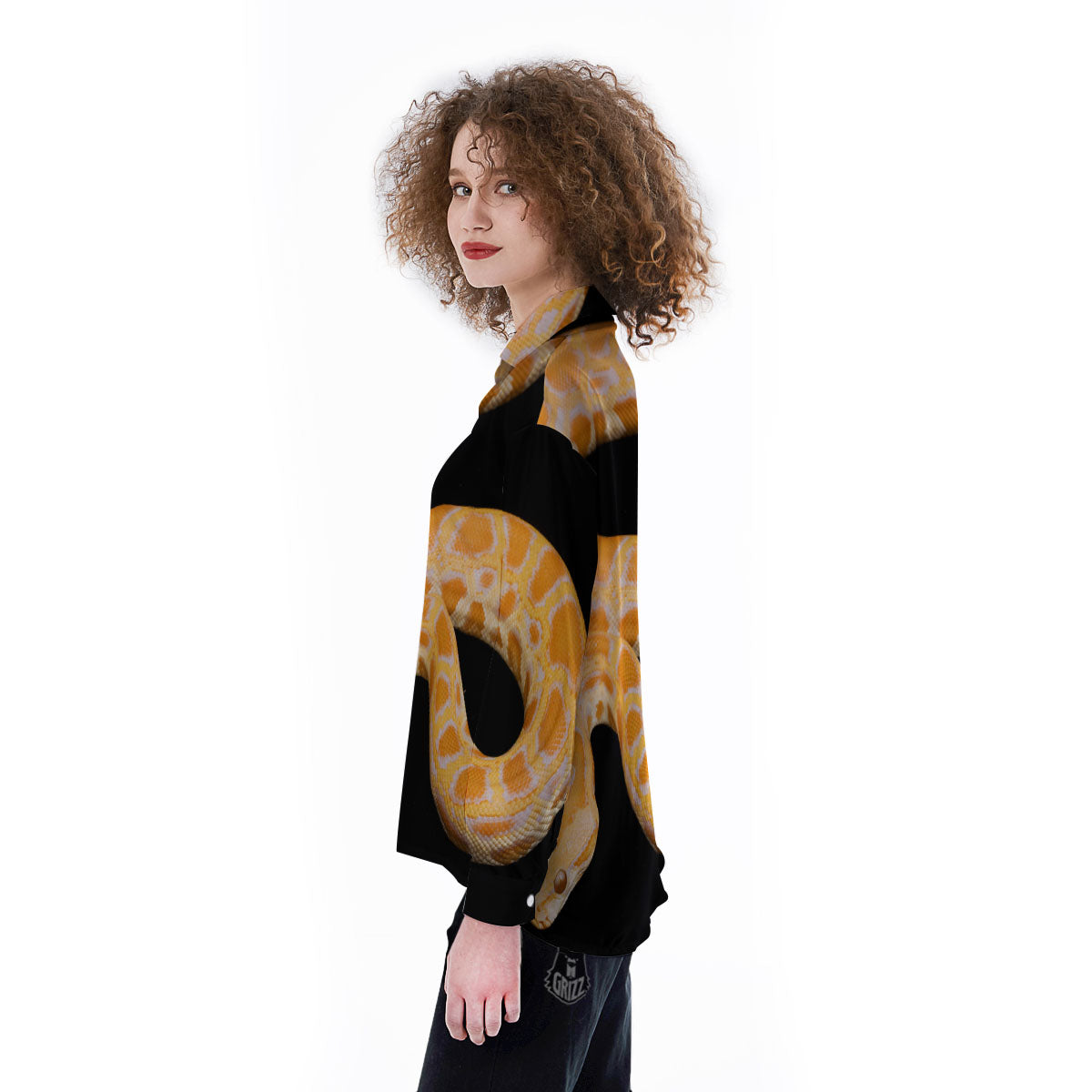 Snake Python Yellow Print Women's Long Sleeve Shirts-grizzshop