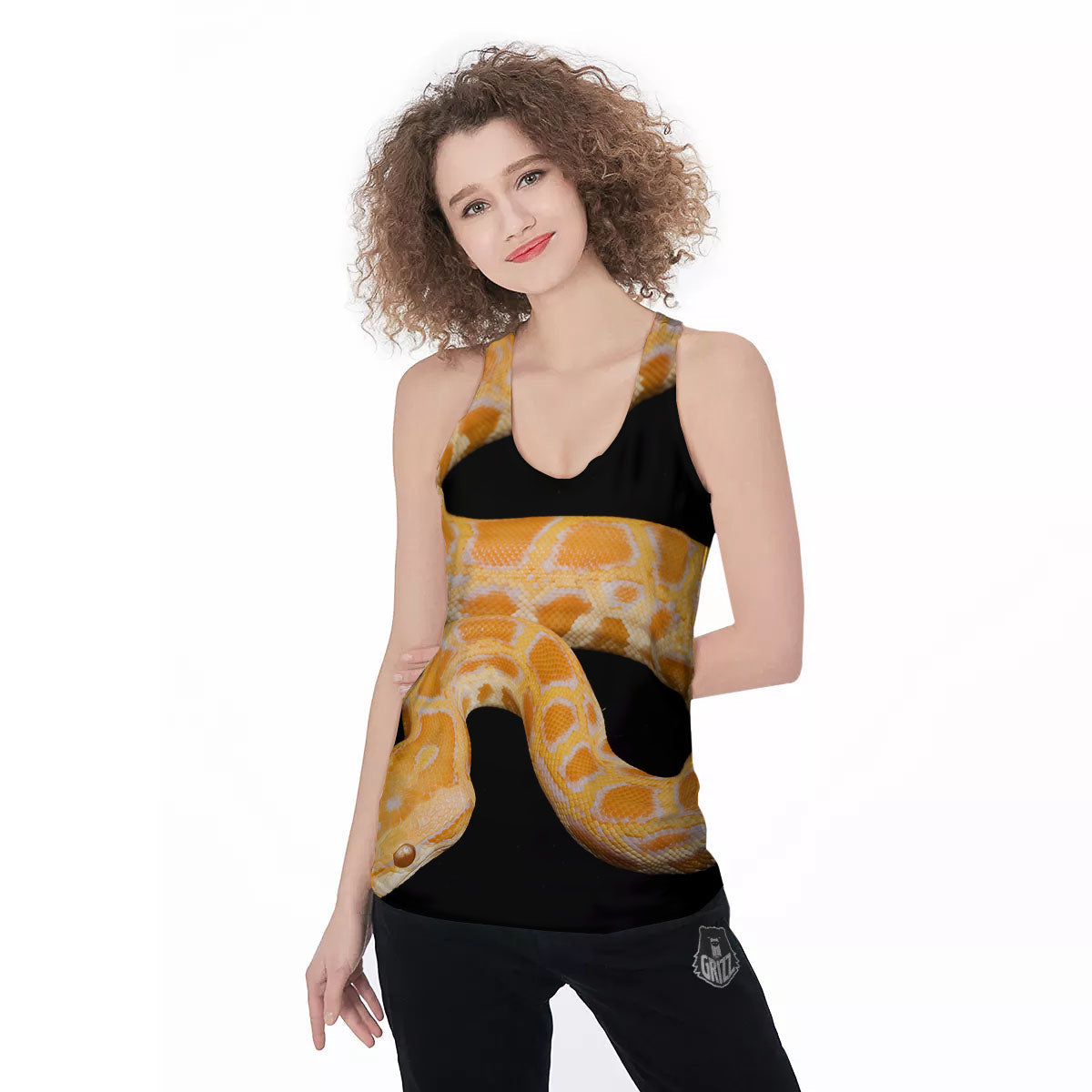 Snake Python Yellow Print Women's Racerback Tank Top-grizzshop