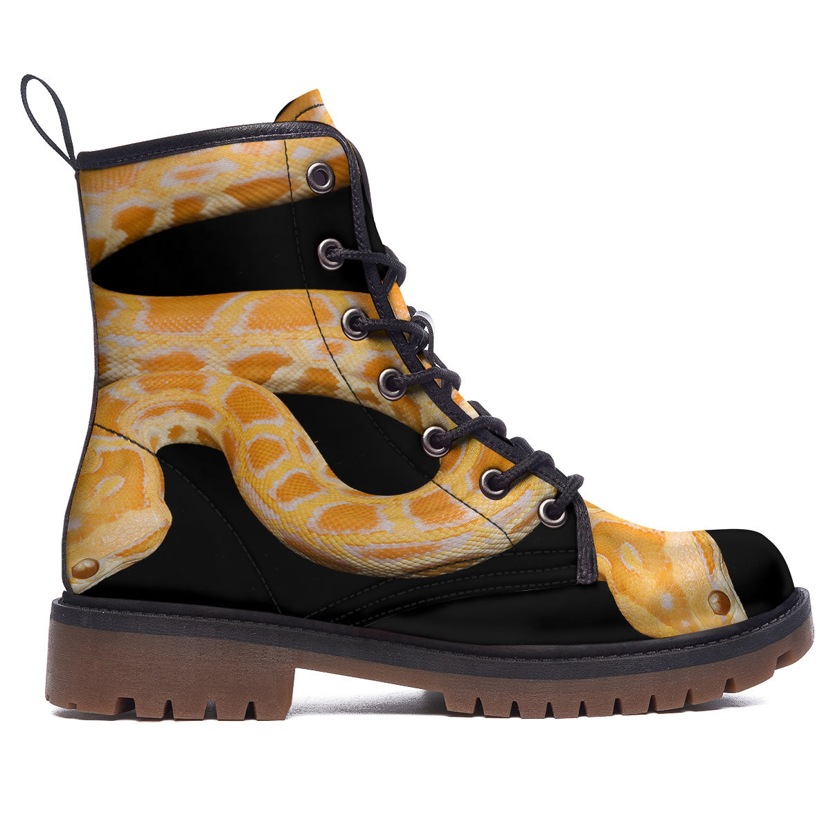 Snake Python Yellow Print Work Boots-grizzshop