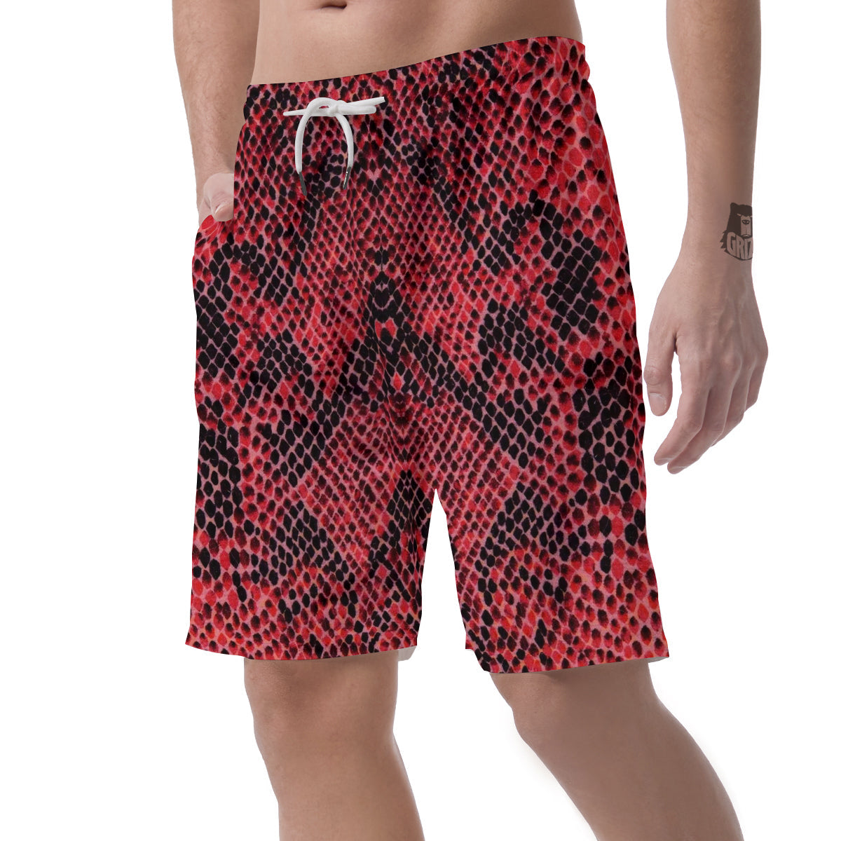 Snake Skin Black And Red Print Men's Shorts-grizzshop