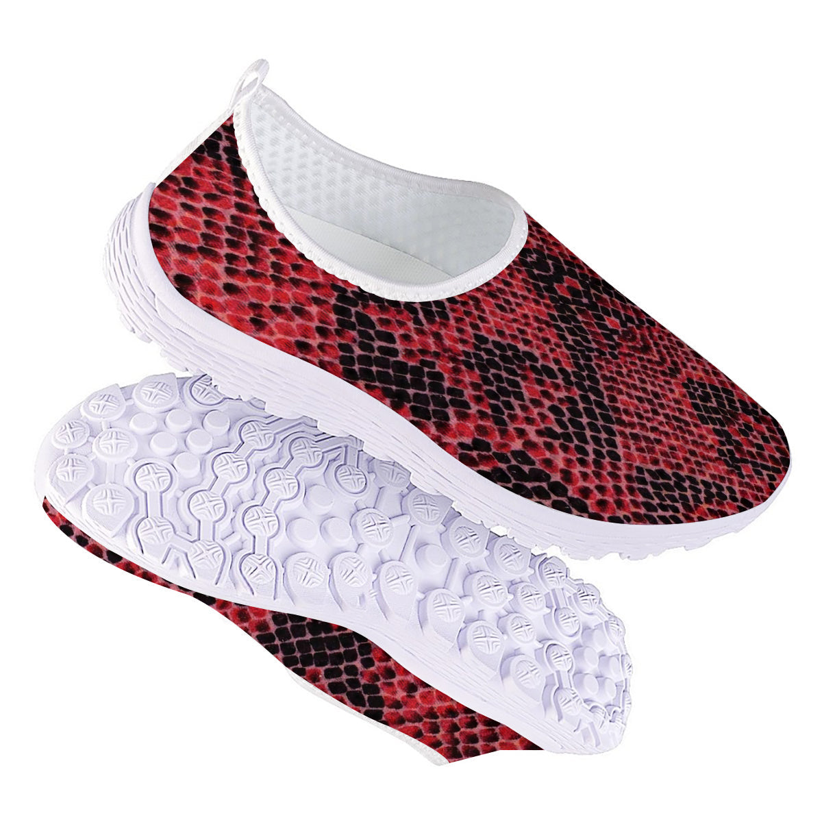 Snake Skin Black And Red Print Nurse Shoes-grizzshop