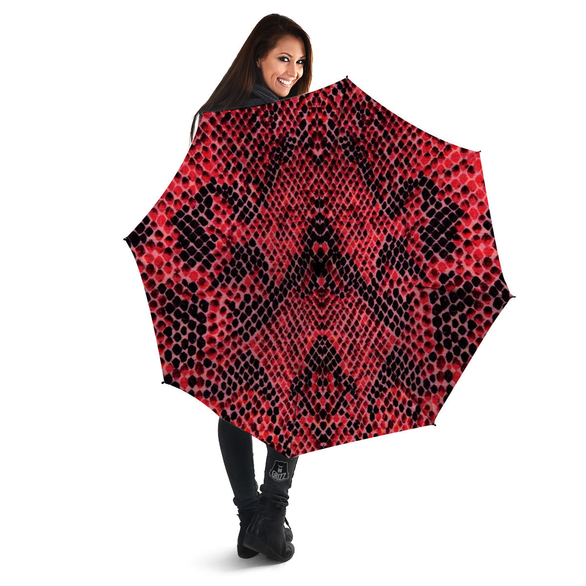 Snake Skin Black And Red Print Umbrella-grizzshop