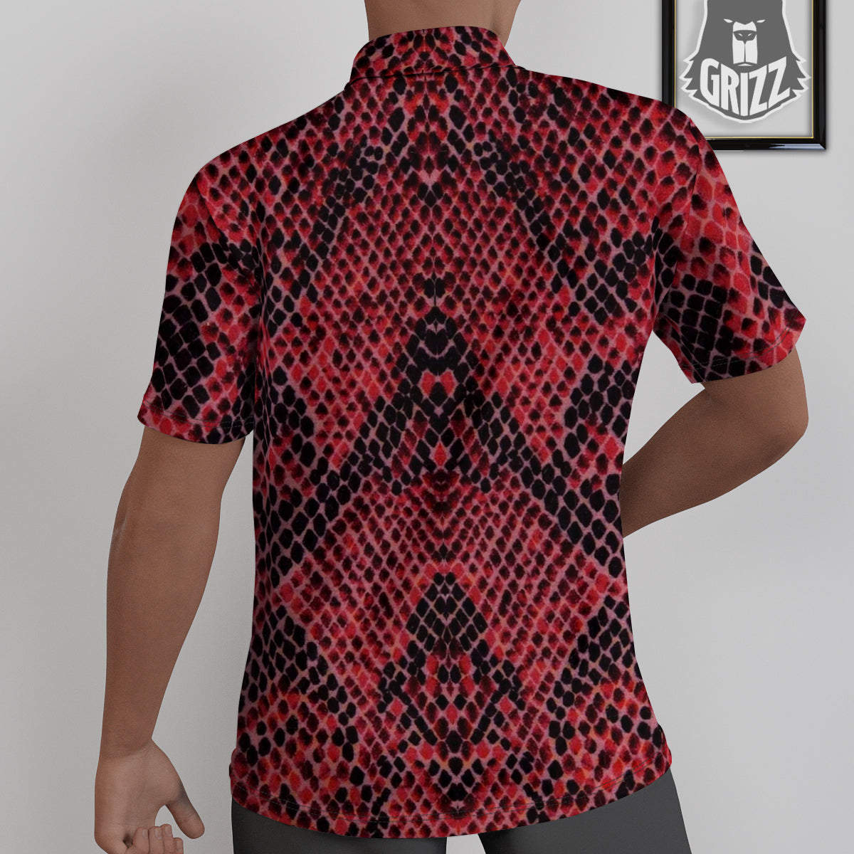 Snake Skin Black And Red Print Untucked Shirts-grizzshop