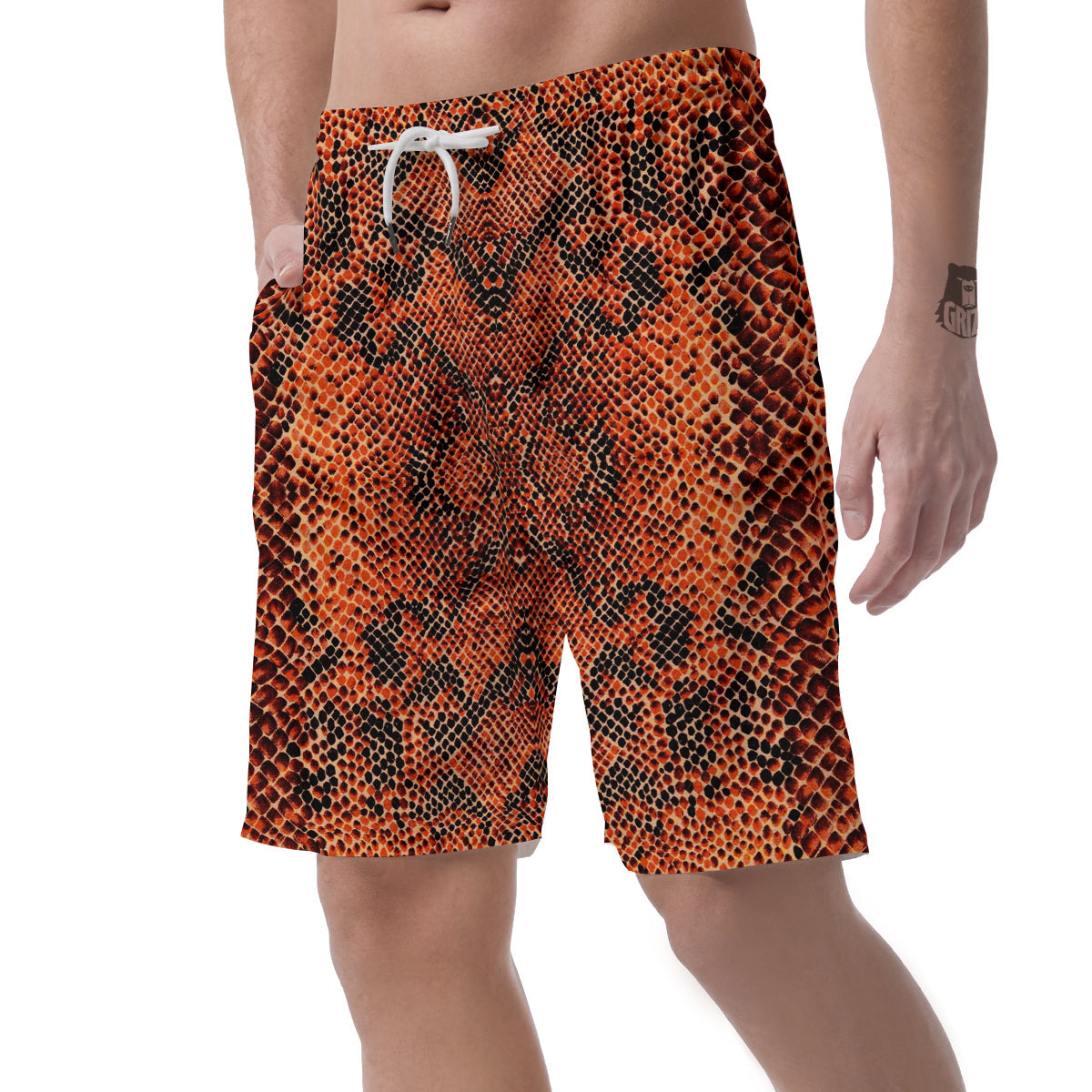 Snake Skin Black Orange Print Men's Shorts-grizzshop