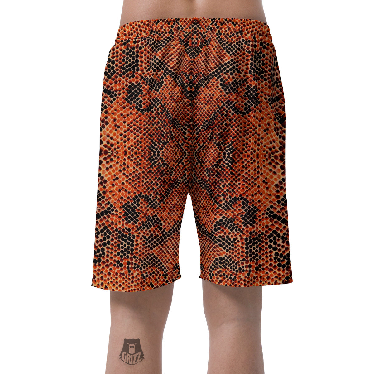 Snake Skin Black Orange Print Men's Shorts-grizzshop