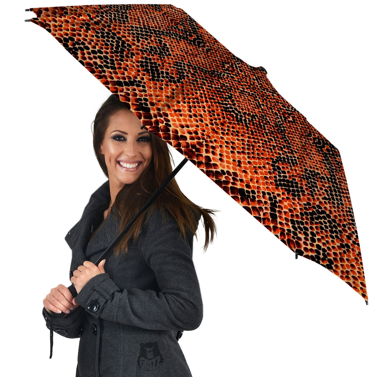 Snake Skin Black Orange Print Umbrella-grizzshop
